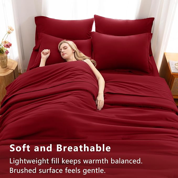 CozyLux King Size Comforter Set Dark Red, 7 Pieces Bed in a Bag King Comforter - Image 5
