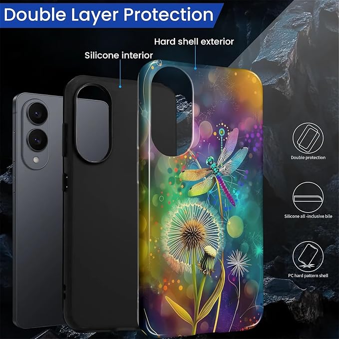for Samsung Galaxy S25 Edge Case, Dragonfly Dandelion Colorful Pattern Glossy 2 - Image 3