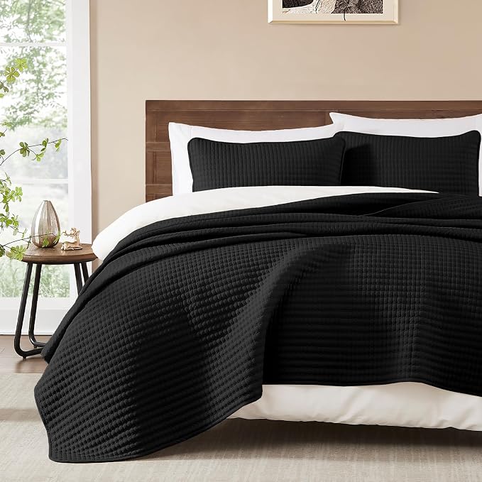WRENSONGE King Size Quilt-3 Pieces Lightweight Black Bedspreads King Quilt by WRENSONGE