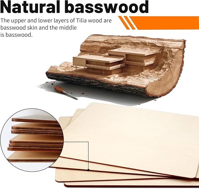7 Pack 12 x 12 Inch Basswood Sheets Plywood Board, Unfinished Blank Square Wood - Image 5