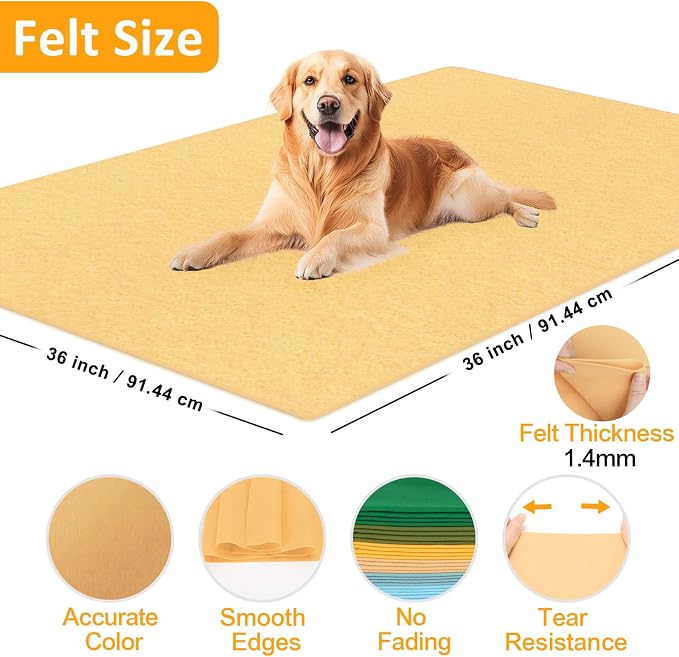 XSEINO Sand Yellow Large Felt Fabric 36" X 36 ", 1.4 mm Thick Soft Felt Fabric - Image 2