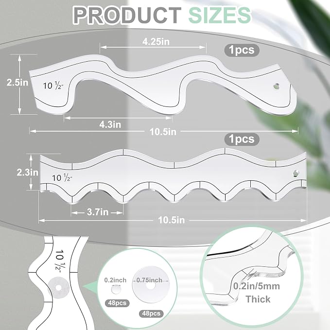 Kigley 2 Pcs Free Motion Quilting Templates Waves Acrylic Quilting Rulers - Image 2