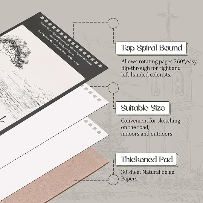 Jexine 40 Pcs 5.5'' x 8.5'' Top Spiral Bound Sketch Book 30 Sheet Each - Image 3