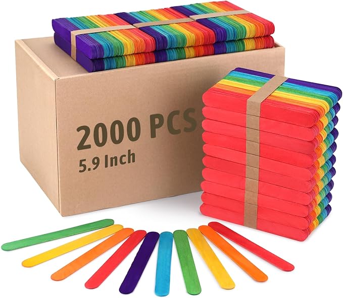 WISYOK 2000 Jumbo Rainbow Popsicle Sticks by WISYOK