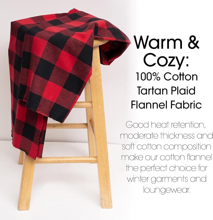 Pico Textiles 4 Yards Bolt Red and Black Buffalo Plaid Checkered Flannel Fabric - Image 4