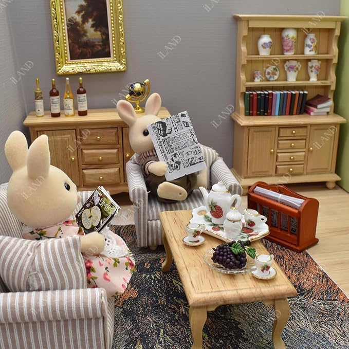 iLAND Miniature Wooden Dollhouse Furniture Set: Sofa, Coffee Table - Image 4