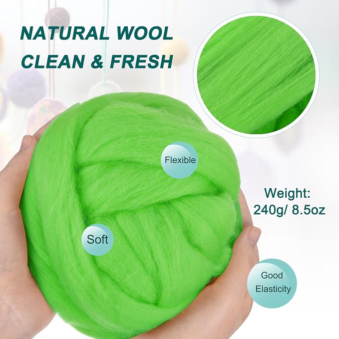 uxcell Needle Felting Wool, 8.5 Oz Nature Fibre Wool Yarn Roving - Image 2