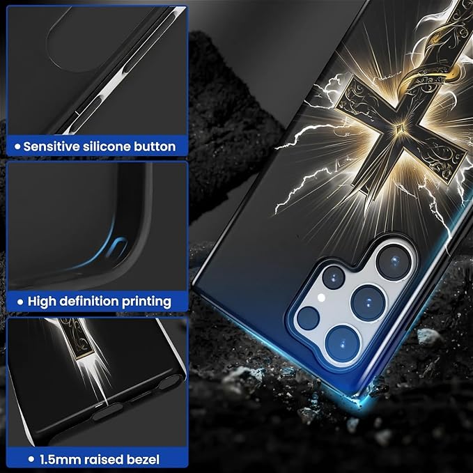 for Samsung Galaxy S23 Ultra Case, Cool Cross Pattern Glossy 2 in 1 Shockproof - Image 3