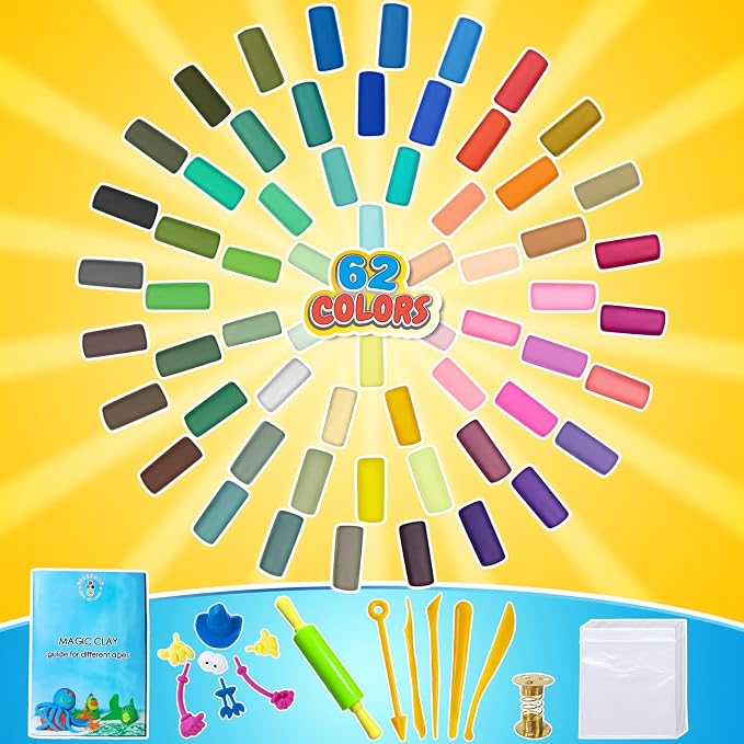 ESSENSON Modeling Clay Kit, 62 Colors, Age 3-12 | Air Dry Magic Clay, Sculpting - Image 2