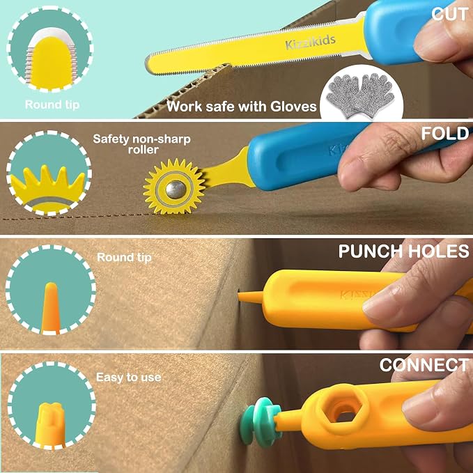 Kizzikids Cardboard Tools for Kids, Safe Cutter STEM Construction Kit | 149 PCS - Image 6