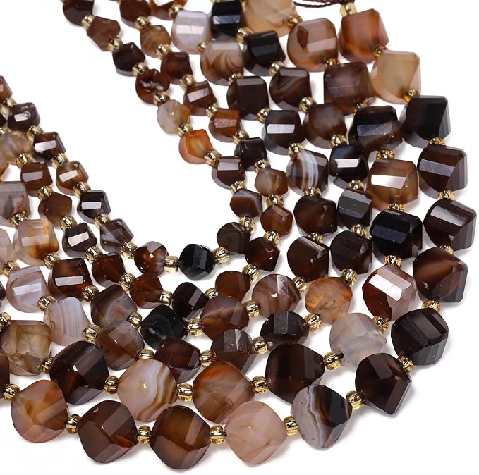 42pcs Natural Brown Striped Agate Stone Beads by Yochus