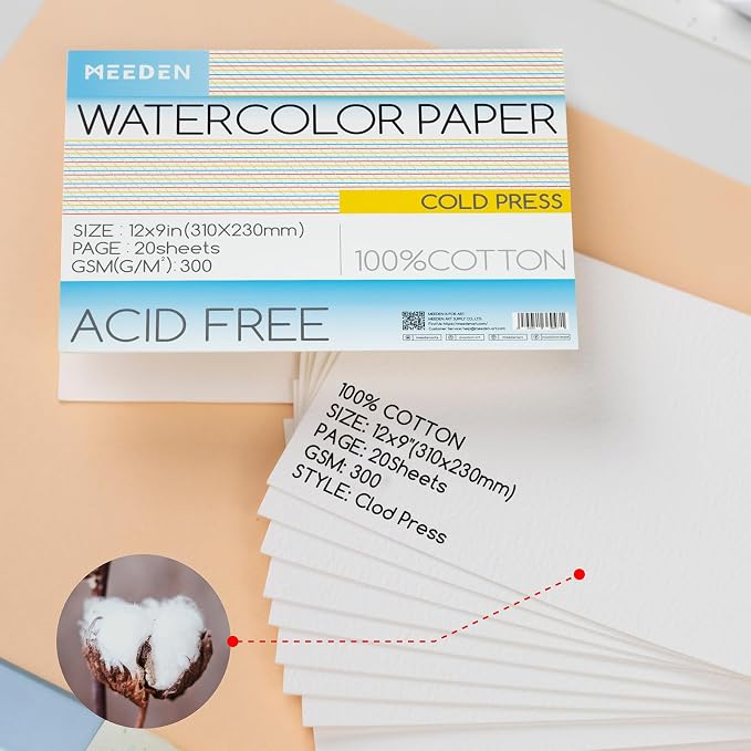 MEEDEN Watercolor Paper Block, 100% Cotton Watercolor Paper Pad of 20 Sheets - Image 2