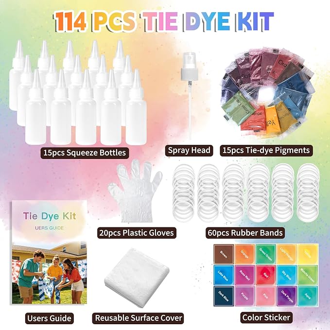 Tie Dye Kit, 15 Colors Tie Dye Set, One-Step Fabric Dye Supplies - Image 2
