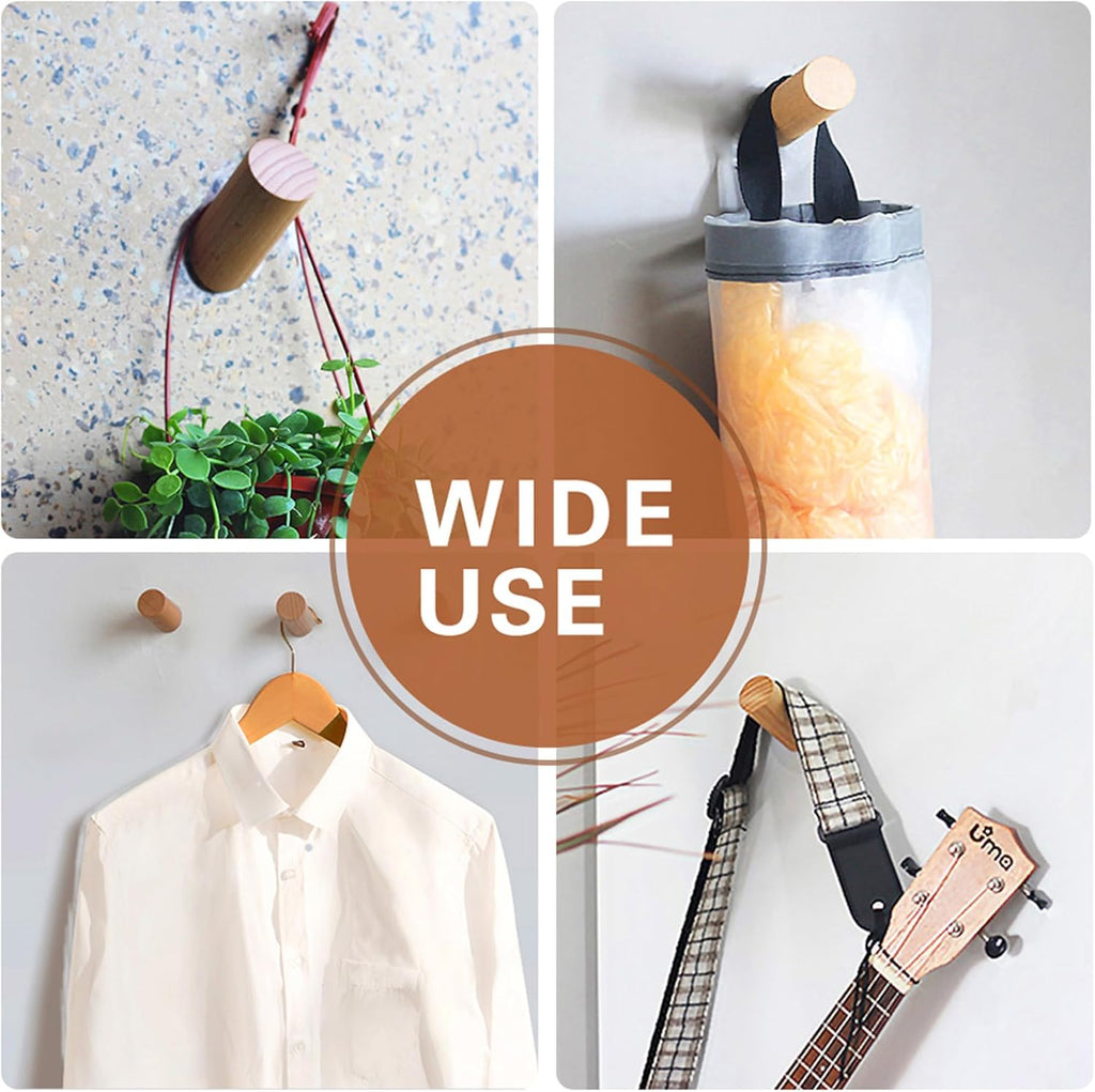 Wood Wall Hooks, 4 Pack Coat Hooks Mounted Rustic Wooden Heavy Duty Robe Hook Hat Rack | for Hanging Bathroom Towels Clothes Hanger (Beech Wood)