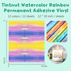 Tintnut Rainbow Watercolor Permanent Vinyl 12 Sheets 12x10in Adhesive Vinyl | - Image 2