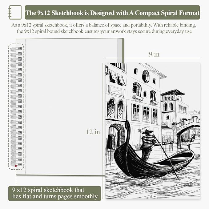 9 x 12 Sketchbook, 68lb/100gsm Sketch Pad 100 Sheets Spiral Bound Acid Free - Image 2
