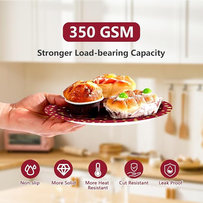 168Pcs Burgundy and Gold Party Supplies Serves 24 | Burgundy Plates and Napkins - Image 2