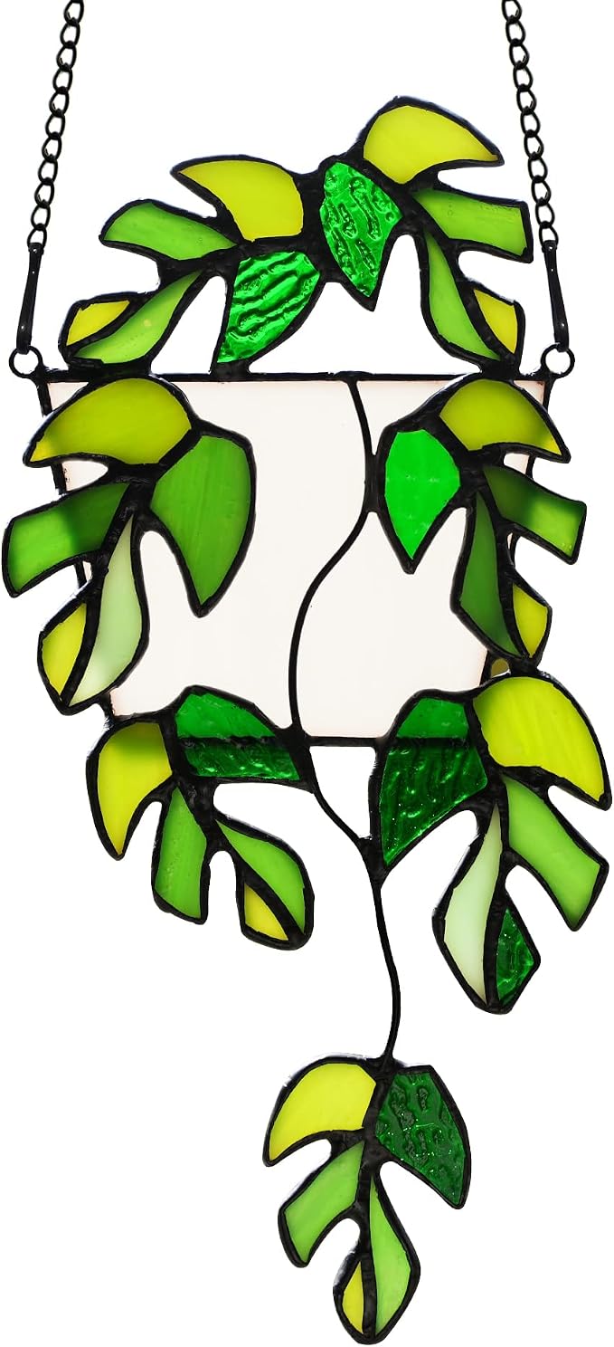 BOXCASA Monstera Leaf Stained Glass Suncatcher Window Hanging Plant Gift | by BOXCASA