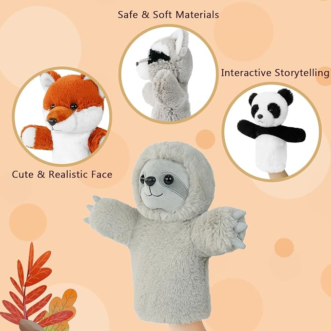 4 PCS 11Inches Animal Hand Puppet Set Forest Cute Realistic Plush Puppets Toys - Image 3