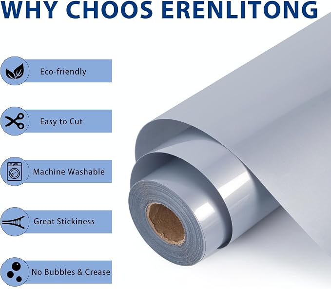 RENLITONG Silver Iron on Vinyl 12Inch by 50ft Roll Heat Transfer Vinyl - Image 2