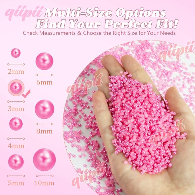 qiipii 7200PCS 3mm Small Hot Pink Half Round Pearls - Image 3