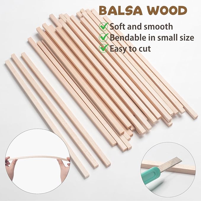 Balsa Wood Sticks Balsa Wood Strips 5/16" x 12", Unfinished Dowel Rods - Image 4