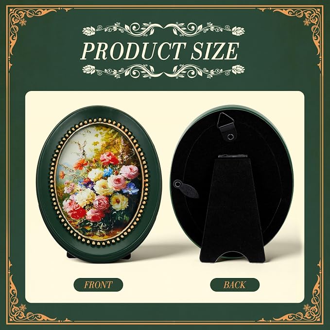 Qunclay Vintage Mini Picture Frames Set of 4, Round Rectangle Ornate Small - Image 2