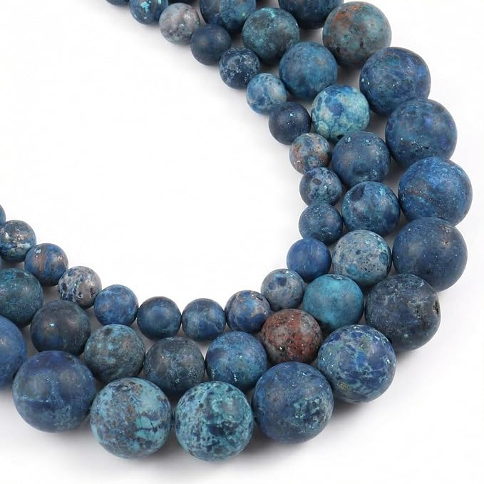 48pcs Natural Matte American Turquoise Gemstone Beads，8mm Frosted Round Loose by Yochus