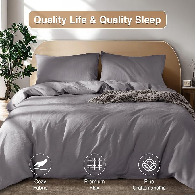 SONORO KATE 100% French Linen Duvet Cover Queen Size, Soft Breathable - Image 6