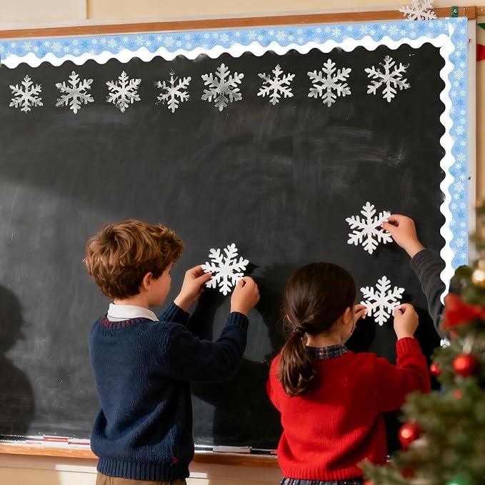 69 Feet Winter Snowflake Bulletin Board Borders, Scalloped Border Trim Holiday - Image 7