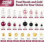 2256pcs Pearl Beads for Jewelry Making, Funtopia 4 Sizes Pink Black White Round - Image 5