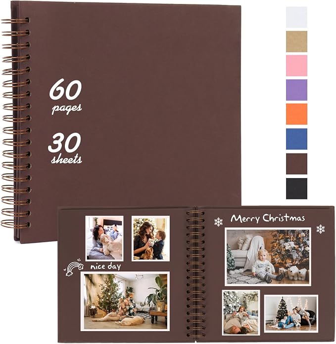 RECUTMS 12x12 Scrapbook 60 Page Kraft Paper DIY Travel Kids Album Coffee | by RECUTMS