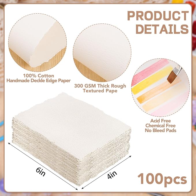 100 Sheets Watercolor Paper 4 x 6inch, 300 GSM Deckled Edge Paper - Image 2