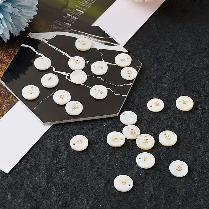 Beadthoven 104pcs Natural Freshwater Pearl Shell Letter Alphabet Charms Golden - Image 2
