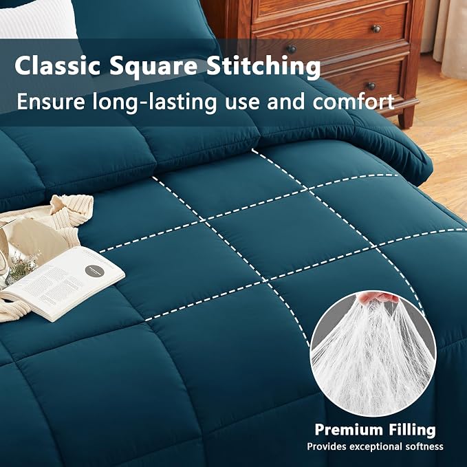 CozyLux Oversized King Comforter Set, 3 Pieces Lyons Blue 120x98 Box Stitched - Image 2