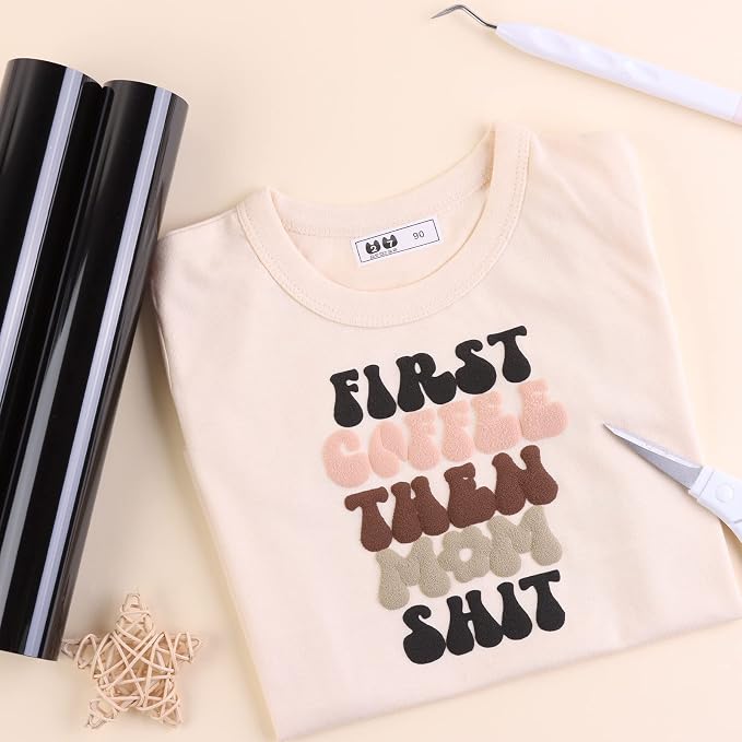 Tintnut Black Puff Heat Transfer Vinyl Roll, easy cut & weed, stretch washable - Image 4