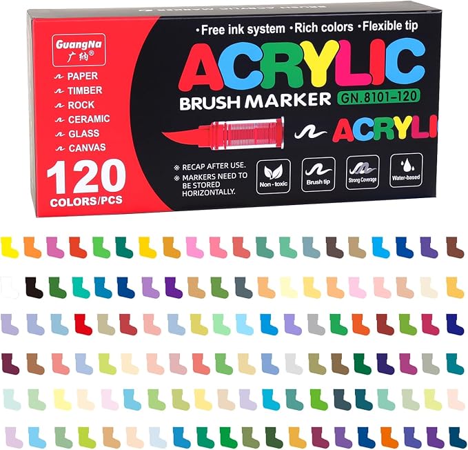 Acrylic Paint Markers Pens, 120 Vivid Colors Acrylic Markers Set, Direct Liquid - Image 4