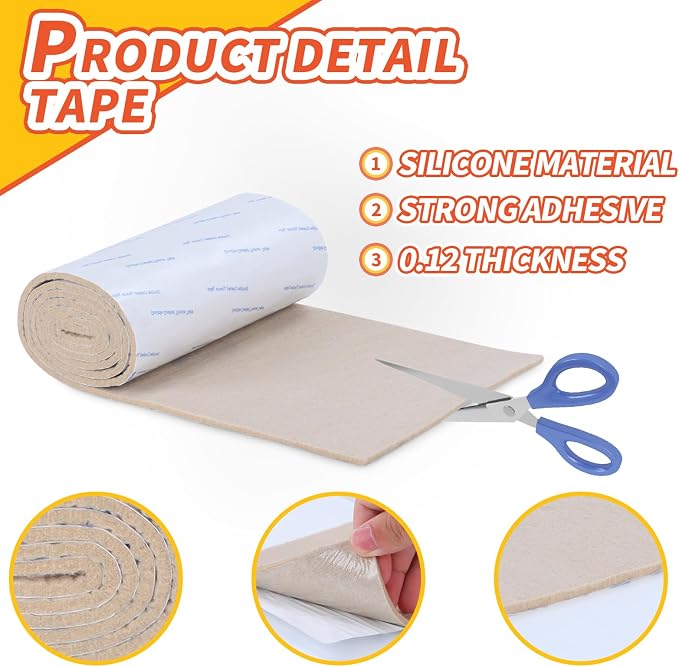 Felt Furniture Pads, Non Slip Self Adhesive Cuttable Felt Tape White Heavy Duty - Image 4