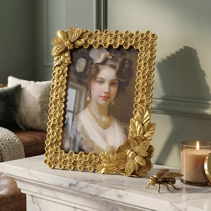 Cuspin Gold 5x7 Picture Frame, Vintage Decorative Resin Photo Frame - Image 2