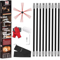30 Feet Chimney Sweep Kit, Chimney Cleaning Kit with 9 Flexible Black Chimney Rods, Chimney Brush for Sweeping Fireplace, Rotary Chimney Cleaning System Driven by Drill