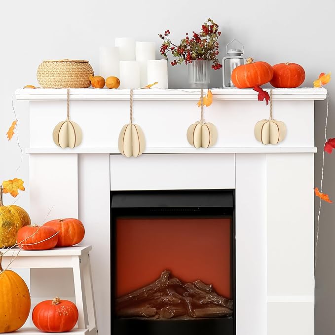 COCHIE DIY Fall 3D Pumpkins Wood Crafts to Paint, Paintable Unfinished Wooden - Image 6