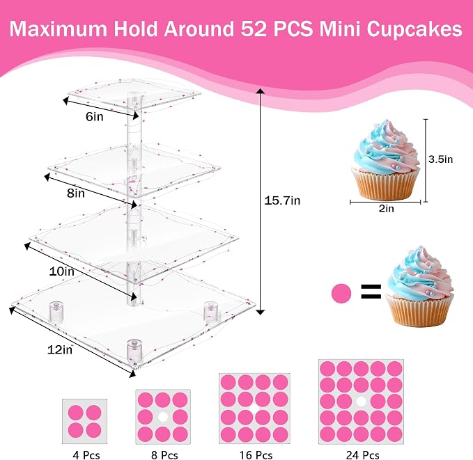 YestBuy Acrylic Cupcake Stand for 50 Cupcakes, 4 Tier Cupcakes Tower Stand - Image 5