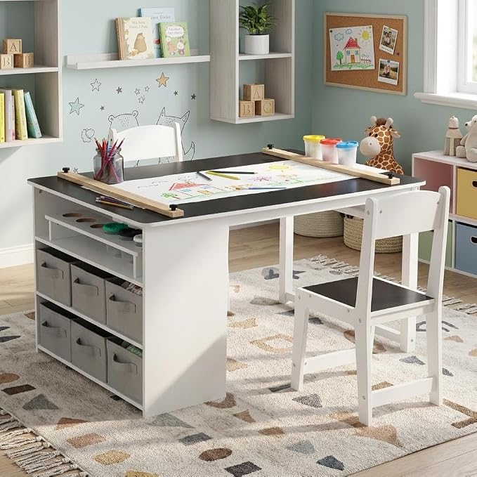 GarveeHome 4-in-1 Kids Art Table and Chair Set | Wood Toddler Activity Desk - Image 7