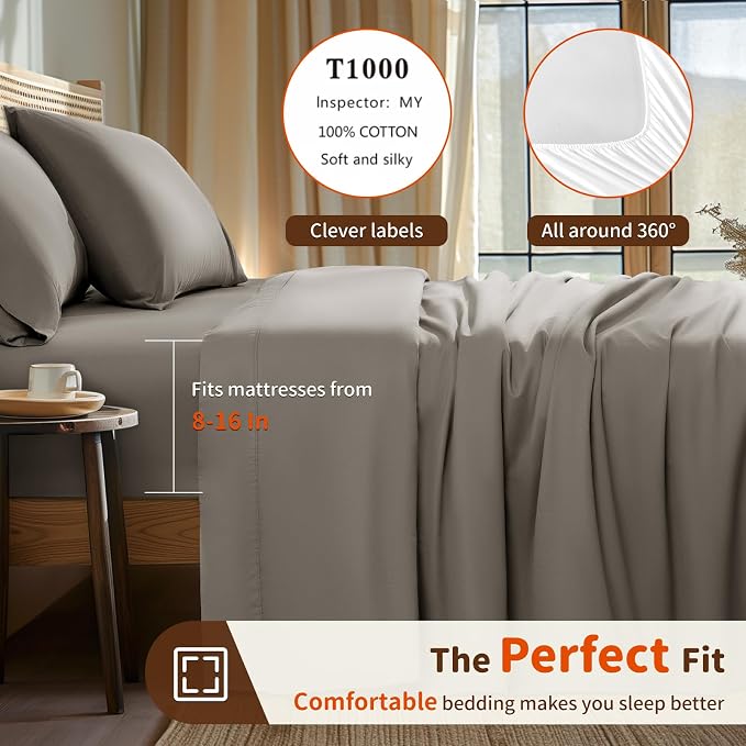 LBRO2M 1000 Thread Count 100% Egyptian Cotton Sheets Set Twin, 3 Piece Sets Bed - Image 3