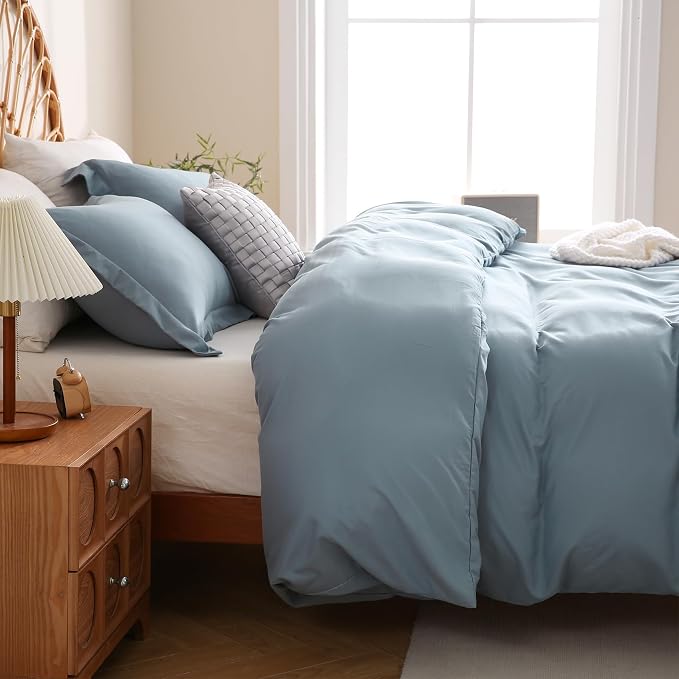 JSD Dusty Blue Duvet Cover Set Queen Size, 3 Piece Duvet Cover - Image 7