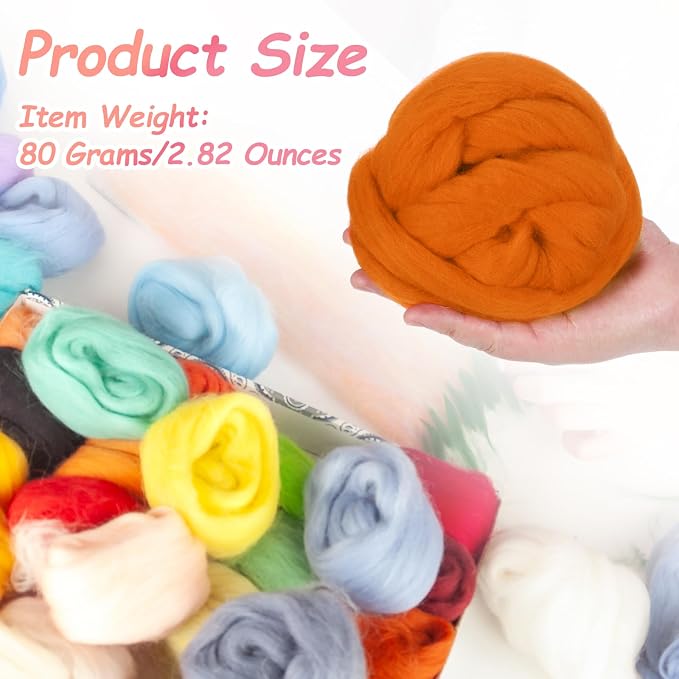PATIKIL Wool Roving Yarn, 80G/2.82OZ Soft Felting Wool Pure Chunky Roving Yarn - Image 2