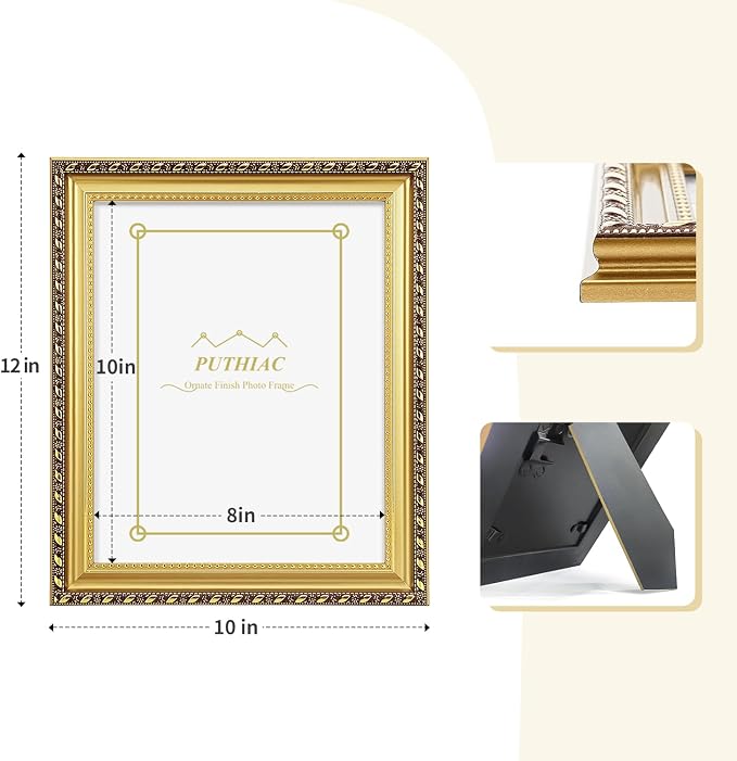 puthiac 8x10 Gold Picture Frame, Vintage Ornate Decorative Photo Frame - Image 4