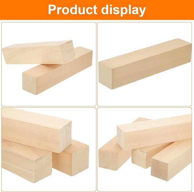 MECCANIXITY 4Pcs Basswood Carving Block, 1.6"x1.6"x8" Square Wooden Dowels - Image 4