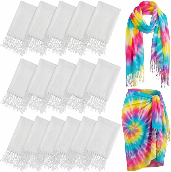 Suhine 16 Pcs Blank White Cotton Scarf to Tie Dye, Full Cotton Scarf Bikini by Suhine