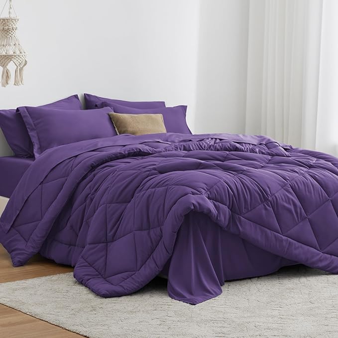 Love's cabin Twin Comforter Set Purple, 5 Pieces Twin Bed in a Bag, All Season by Lovescabin